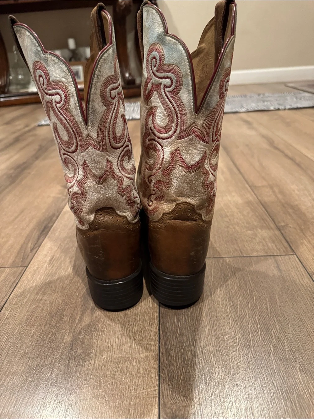 Ariat Women’s Brown Leather Cowboy Boots with White & Red Embroidered Shaft